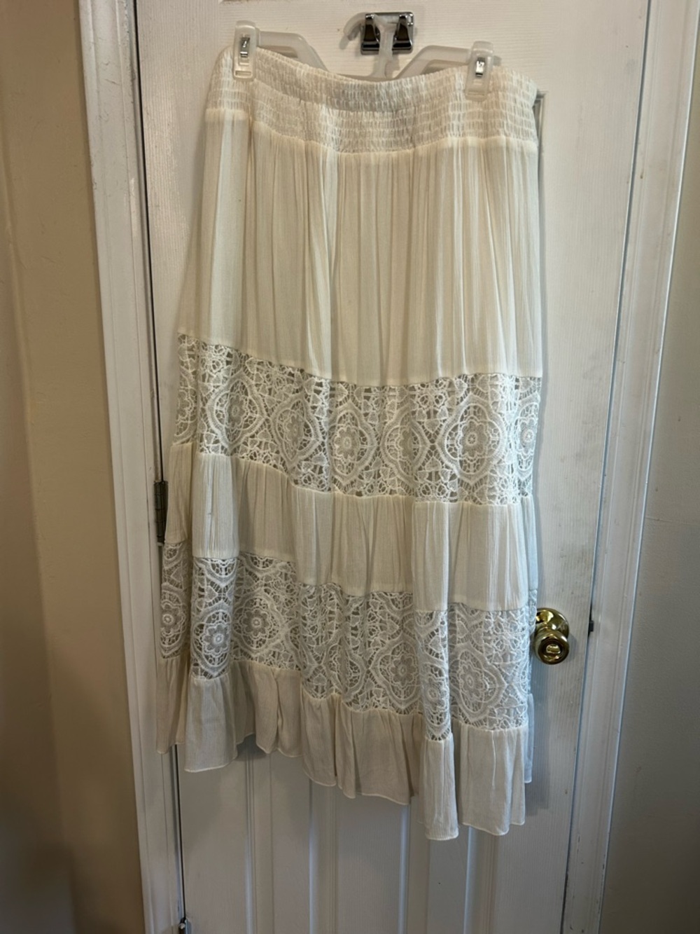 Lane Bryant Ivory Lace-Panel Boho Maxi Skirt